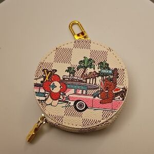 New FASHION Checkered Coin Pouch Charm with Pink and Gold Accents